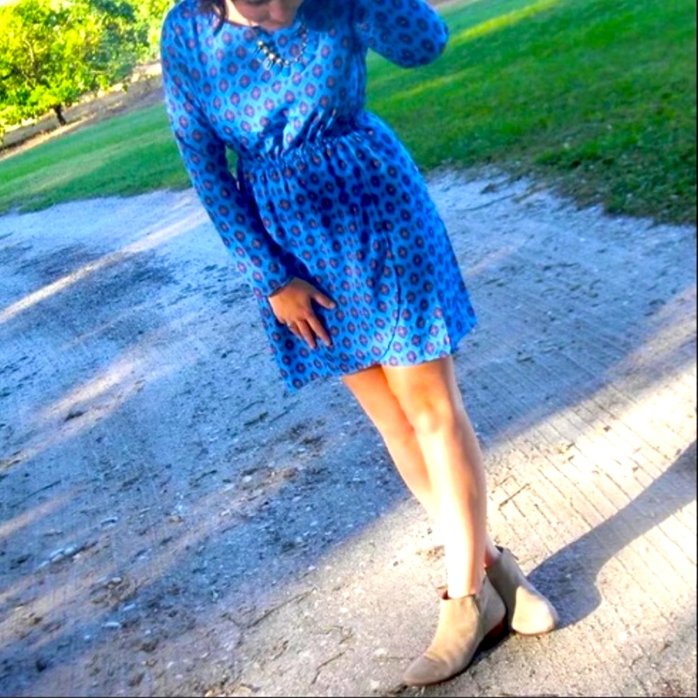 J. Crew Blue Medallion Tulip Hem Dress